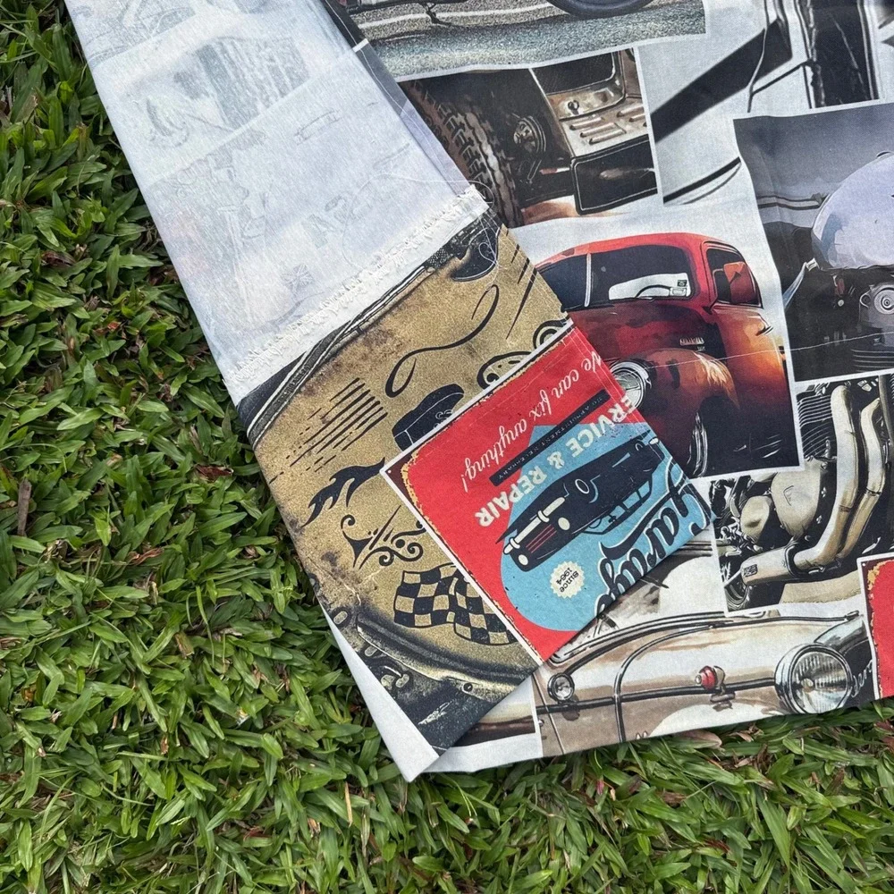 Classic Garage Cars Motorcycles Upholstery Fabric‎ Made in Spain 53x96